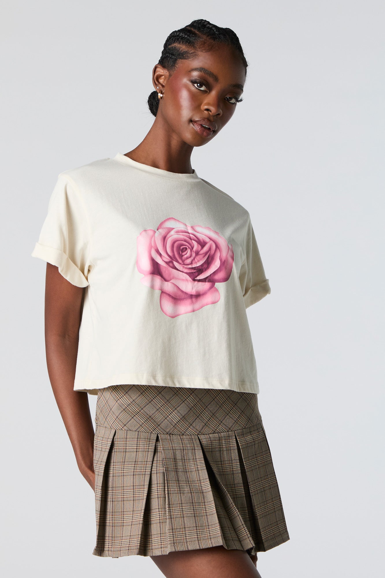 T-shirt carré à imprimé Rose