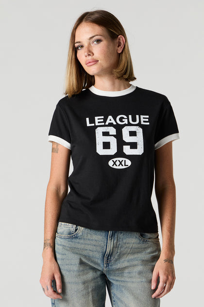 T-shirt sport à liséré contrastant avec imprimé League 69