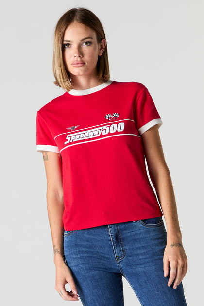 T-shirt sport à liséré contrastant avec imprimé Speedway 500