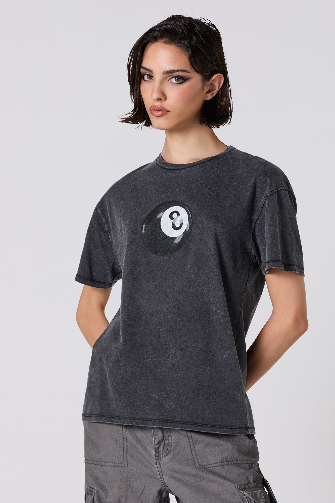 8 Ball Graphic Washed Boyfriend T-Shirt