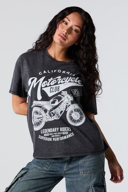 T-shirt de coupe garçonne délavé à imprimé Cali Motorcycle Club