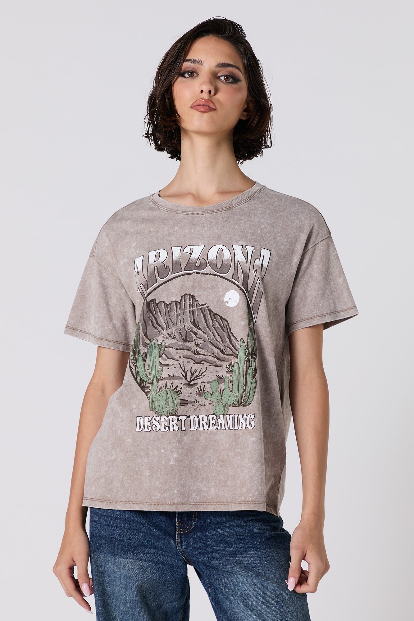 T-shirt de coupe garçonne délavé à imprimé Arizona Desert Dreaming