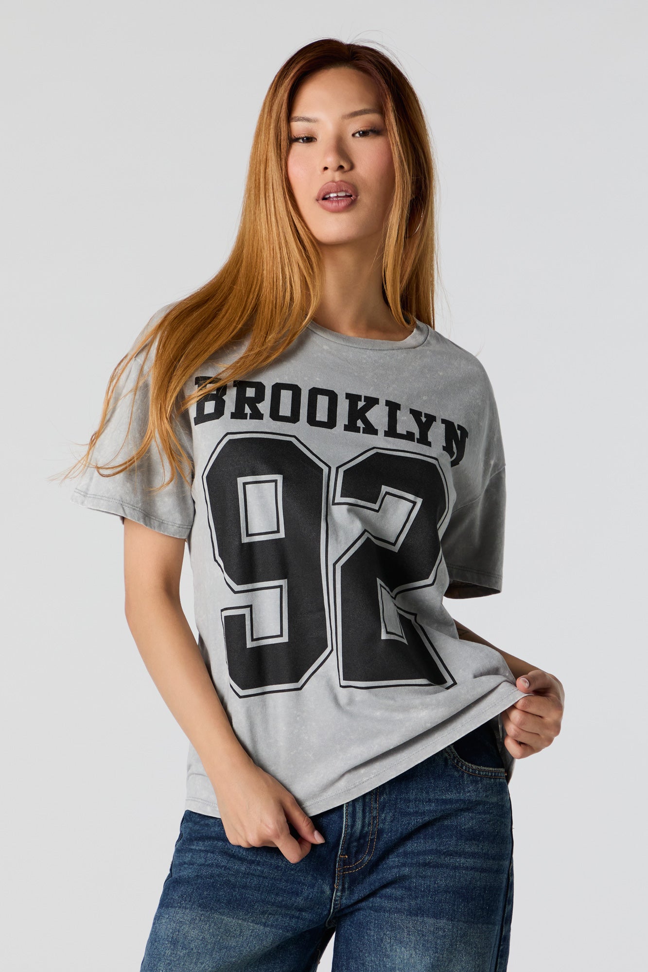 T-shirt de coupe garçonne délavé à imprimé Brooklyn 92