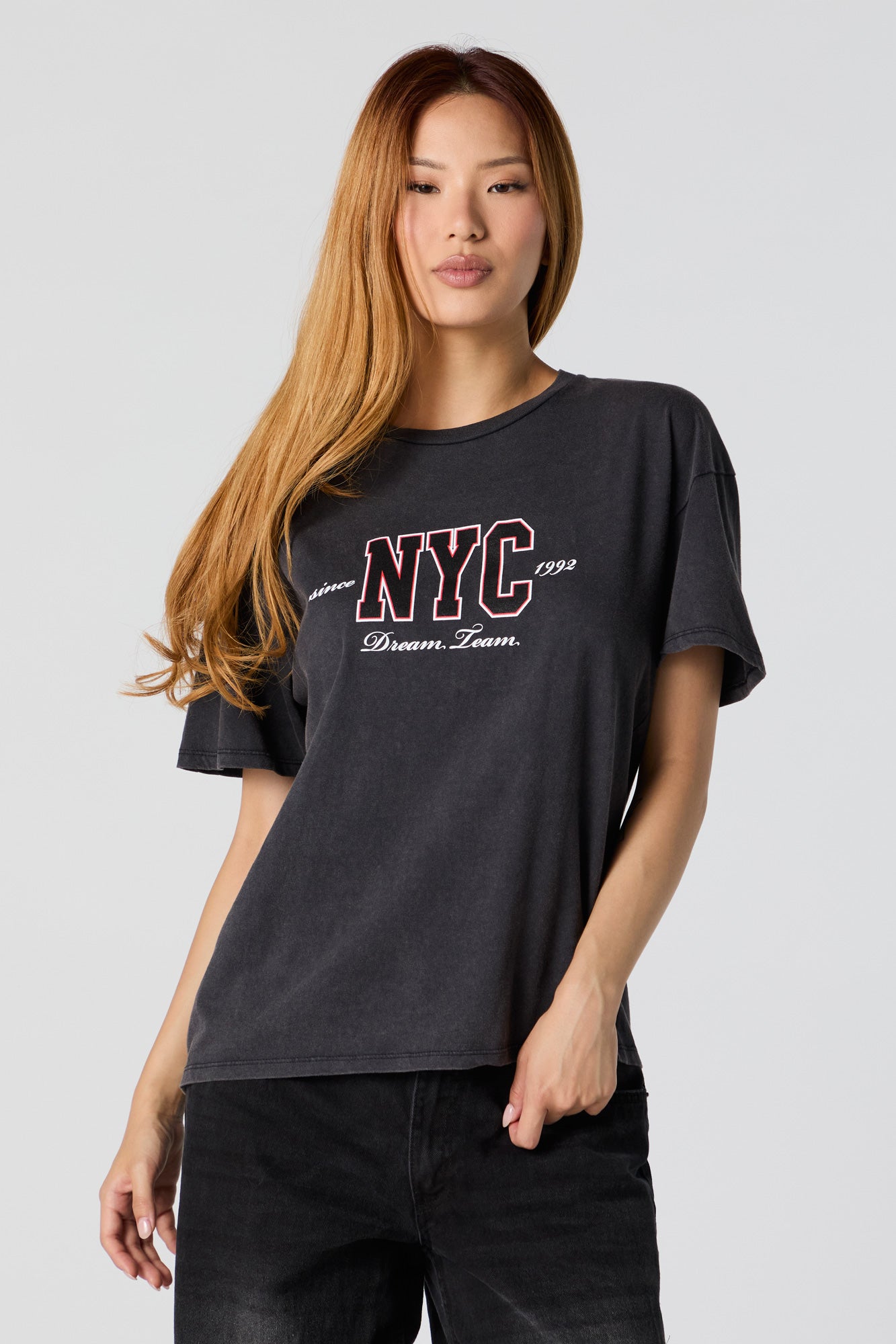 T-shirt de coupe garçonne avec motif brodé NYC Dream Team