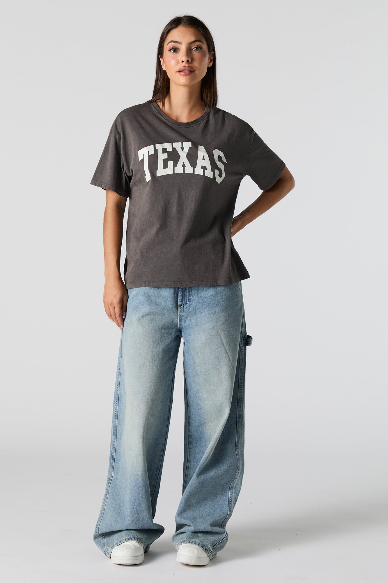 T-shirt de coupe garçonne délavé à imprimé Texas