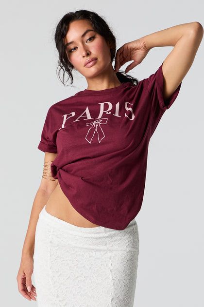 T-shirt de coupe garçonne à impriméParis avec boucle