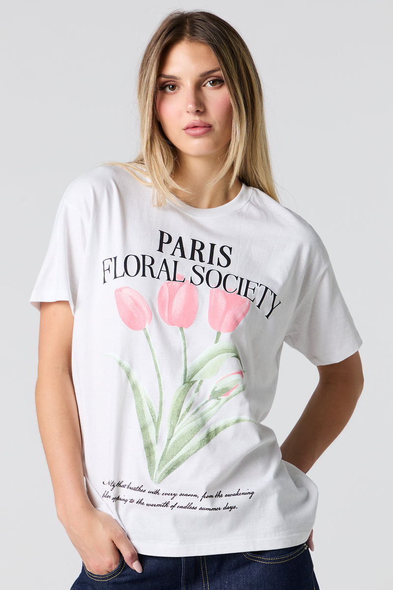 T-shirt coupe garçonne à imprimé Paris Floral
