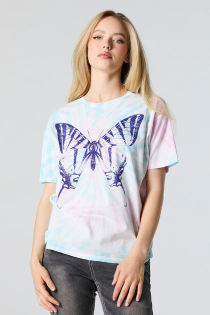 T-shirt noué-teint à imprimé Papillon