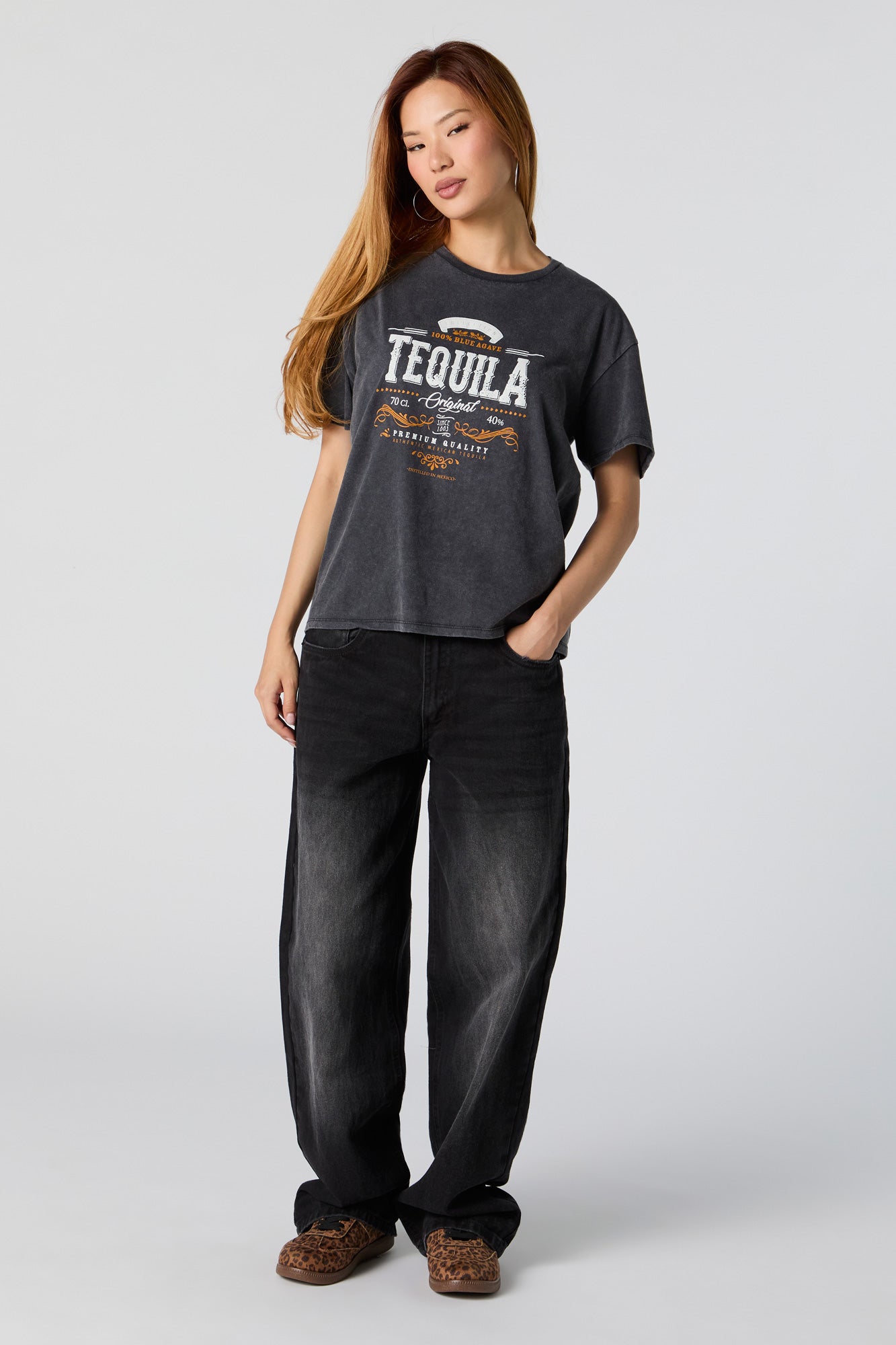 Tequila Graphic Washed Boyfriend T-Shirt