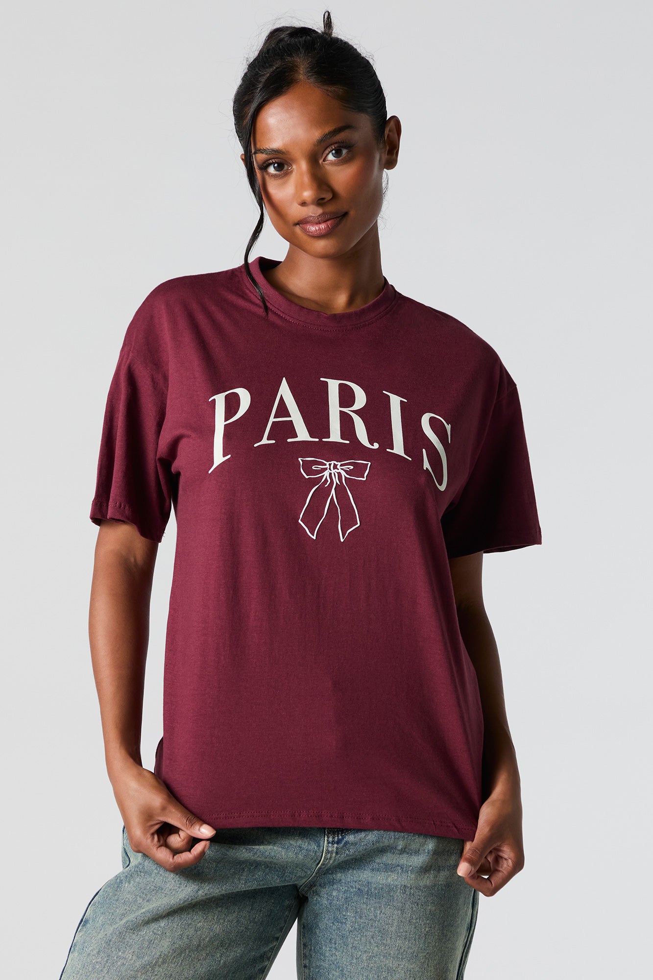 T-shirt de coupe garçonne à imprimé Paris Bow