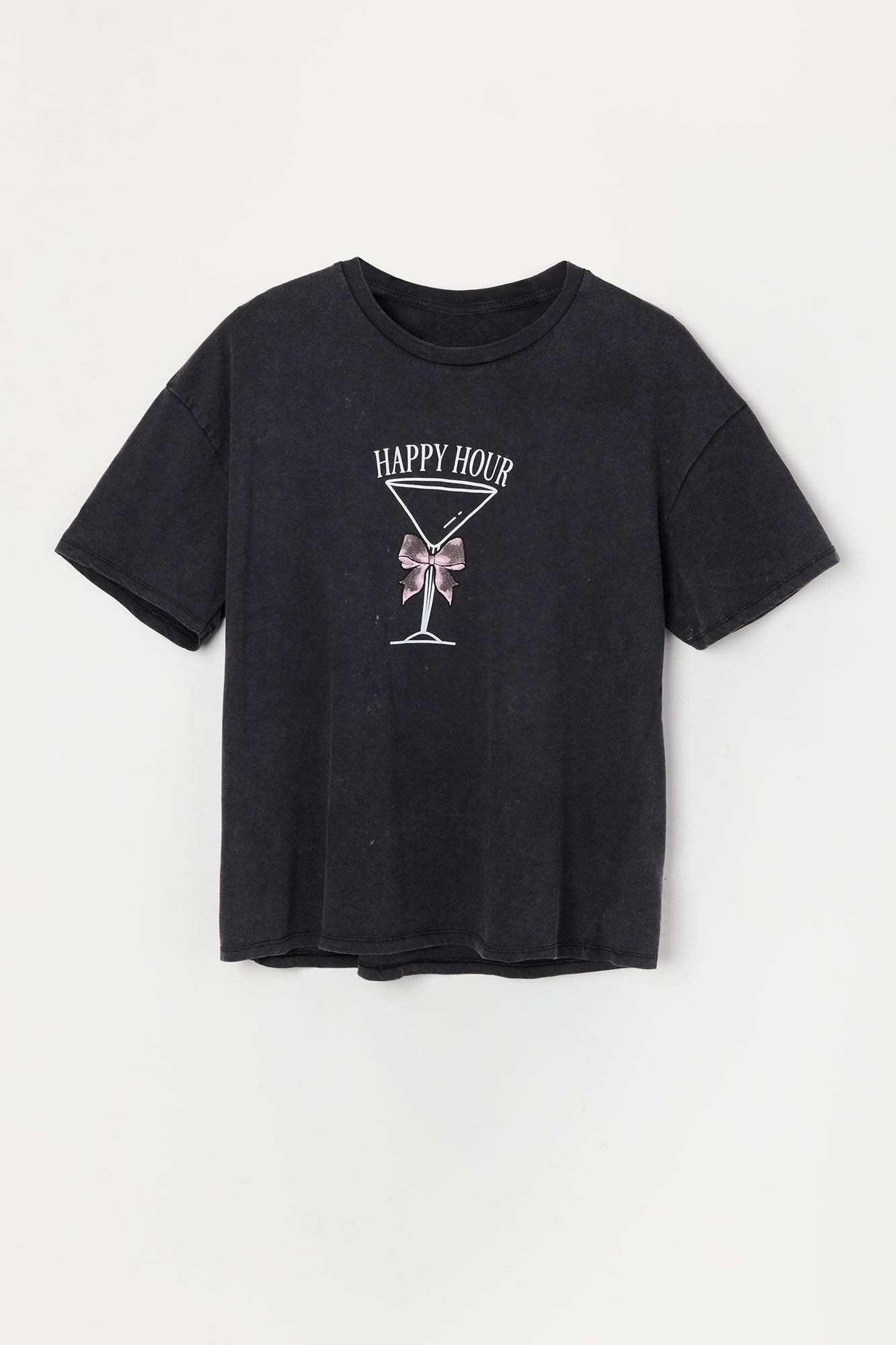 T-shirt de coupe garçonne délavé à imprimé Happy Hour