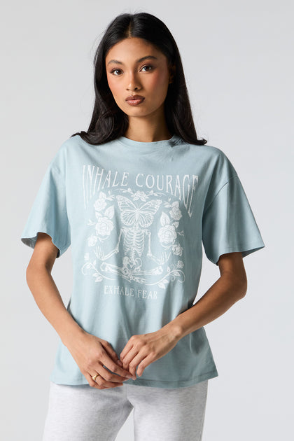 T-shirt de coupe garçonne à imprimé Inhale Courage