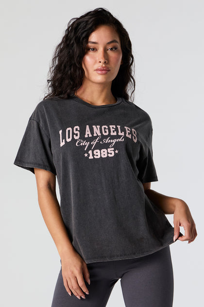 T-shirt délavé à imprimé Los Angeles