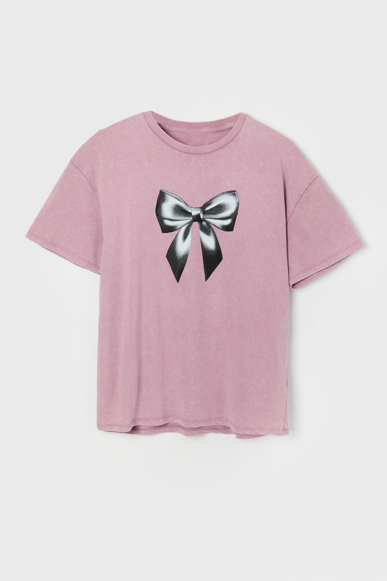 Bow Graphic Washed Boyfriend T-Shirt