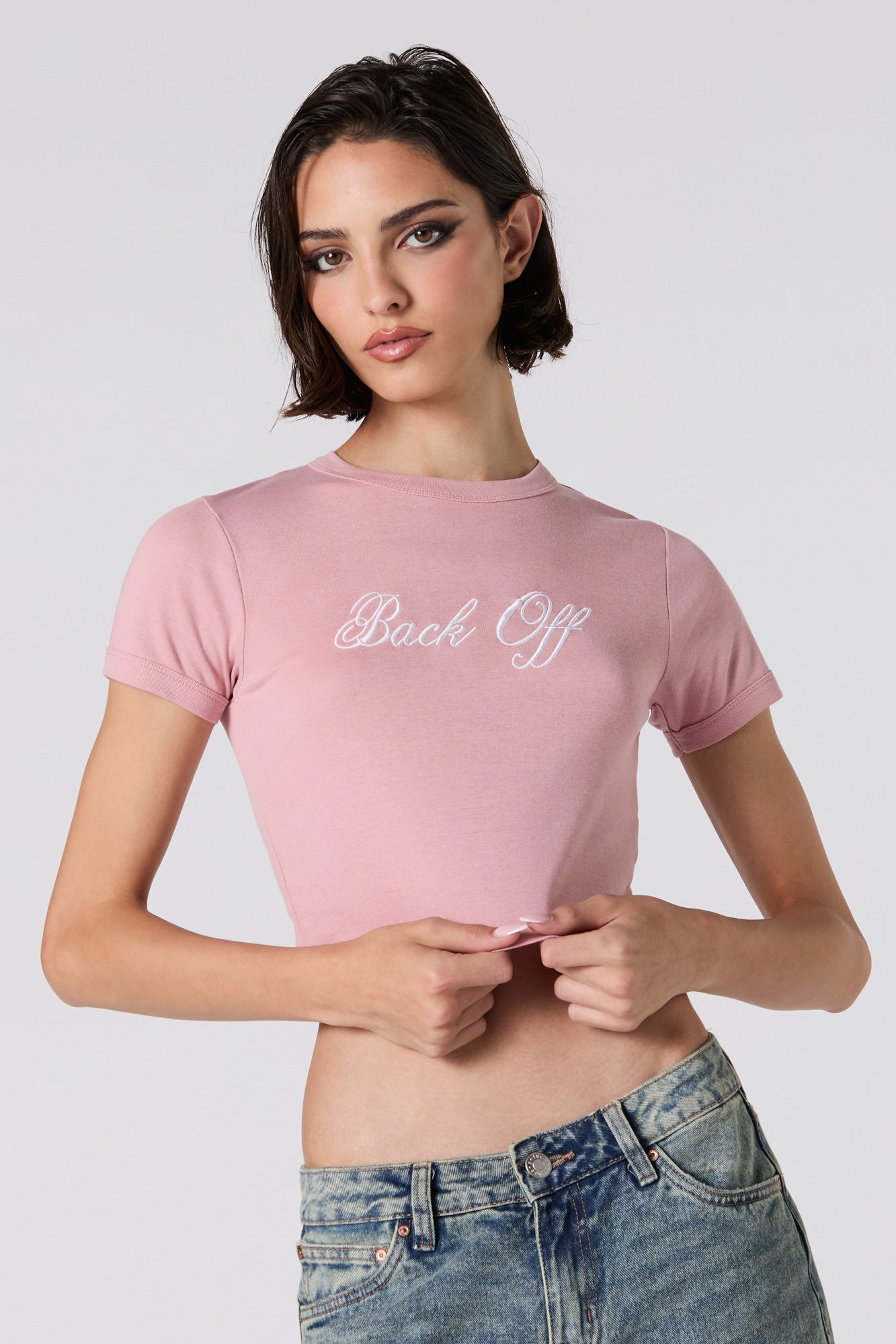 Back Off Embroidered Ribbed Baby T-Shirt