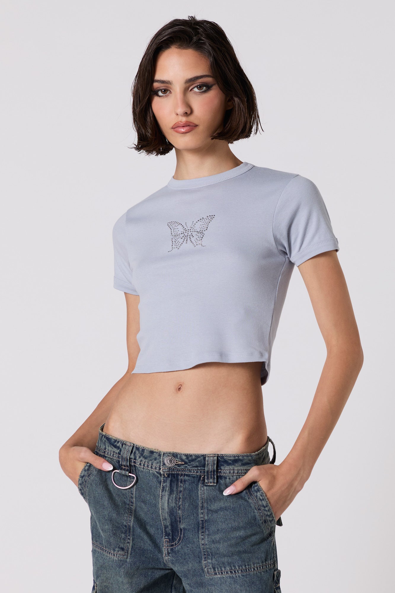 Rhinestone Butterfly Ribbed Baby T-Shirt