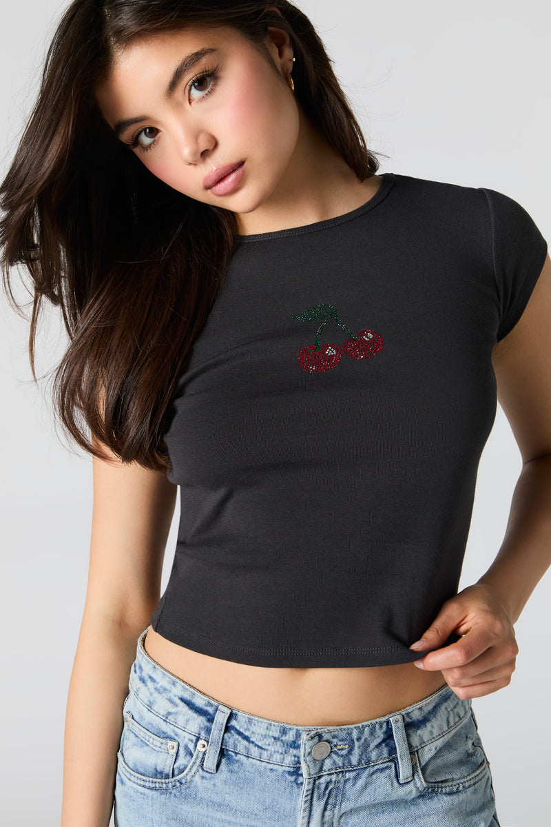 T-shirt ajusté garni de pierres du Rhin en forme de cerise