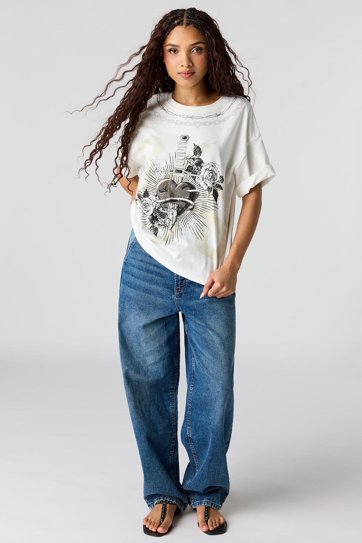 Alt View 3. Rhinestone Graphic Boyfriend T-Shirt - Ivory