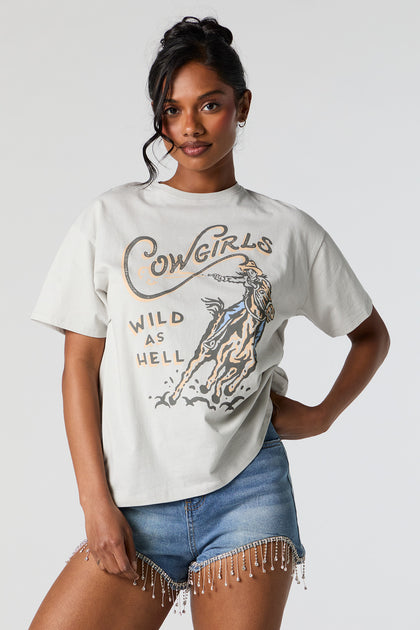 T-shirt de coupe garçonne à imprimé Wild Cowgirls