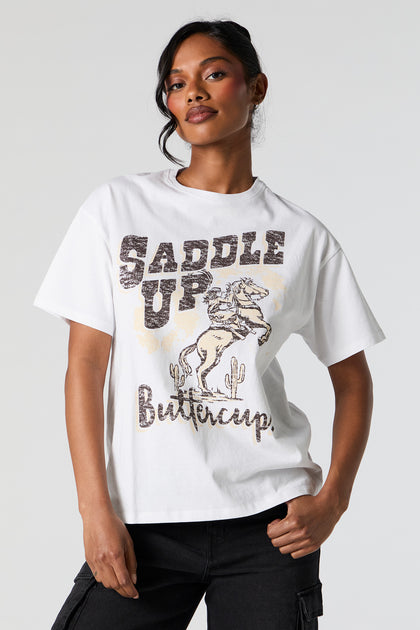 T-shirt de coupe garçonne à imprimé Saddle Up