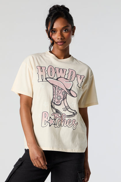 T-shirt de coupe garçonne à imprimé Howdy Btches