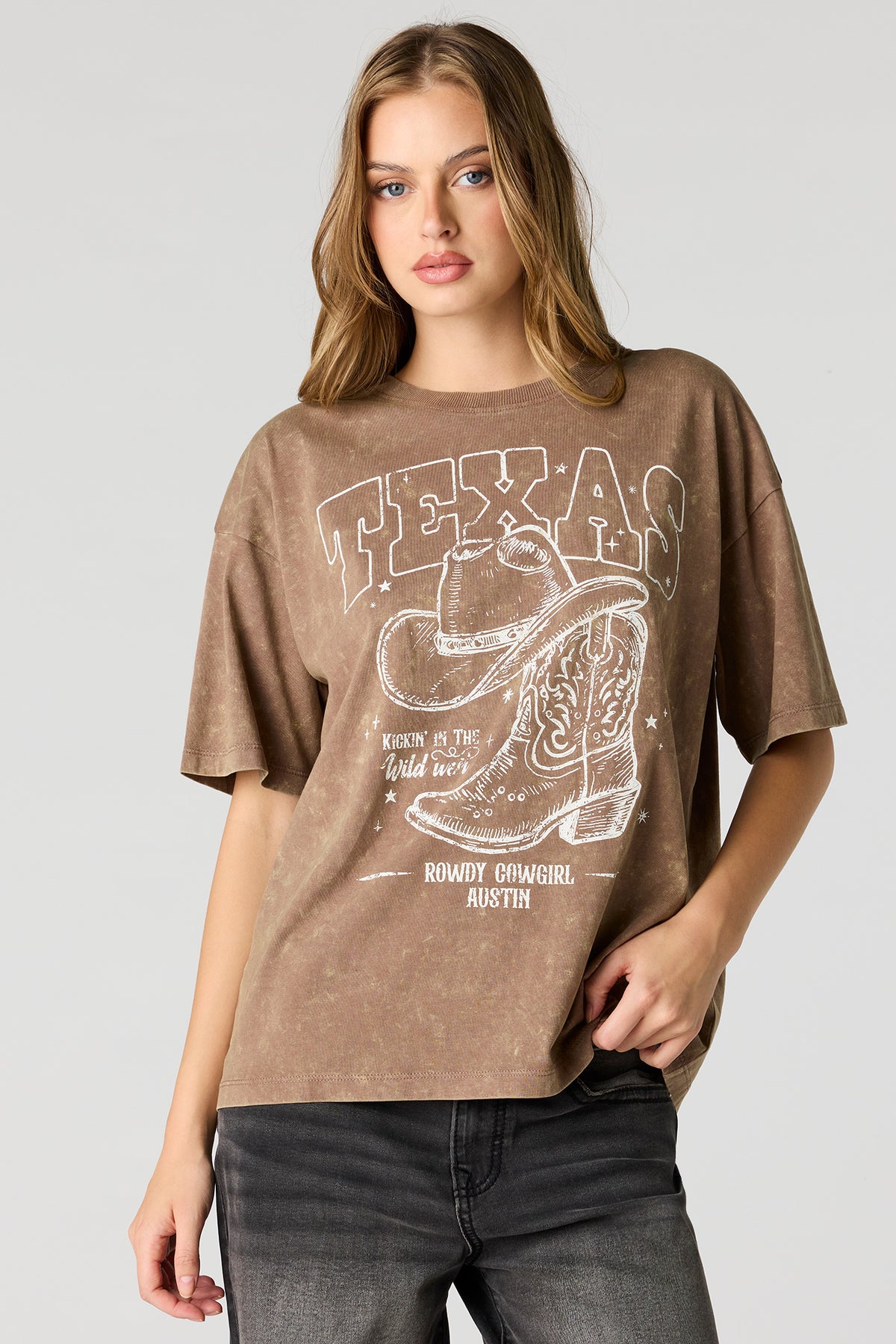 T-shirt de coupe garçonne délavé imprimé