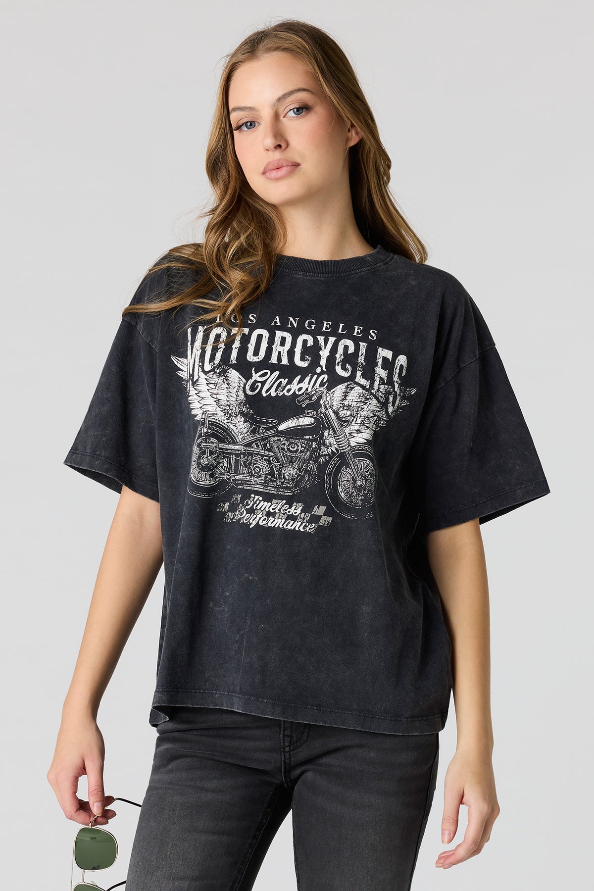 Washed Graphic Boyfriend T-Shirt - Black