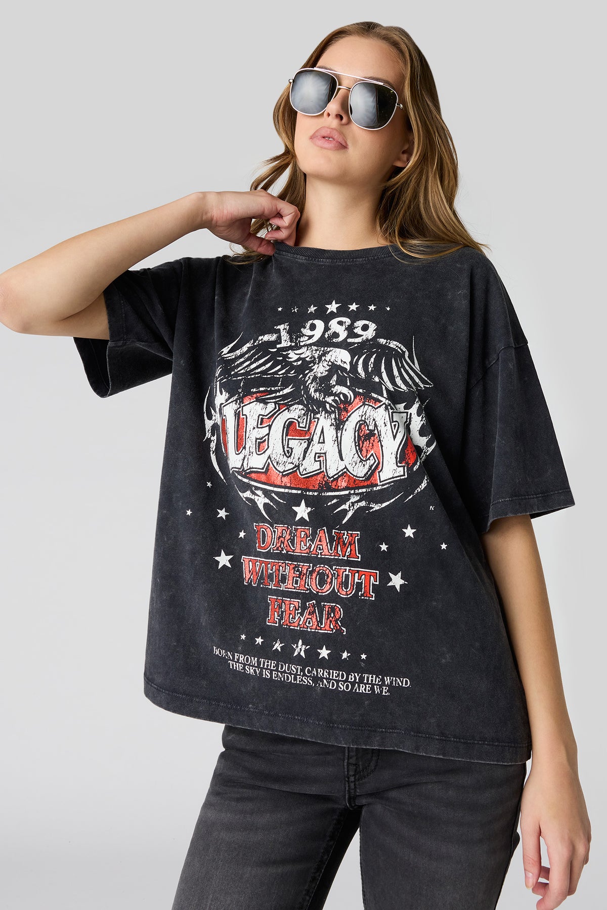 Washed Graphic Boyfriend T-Shirt - Clear