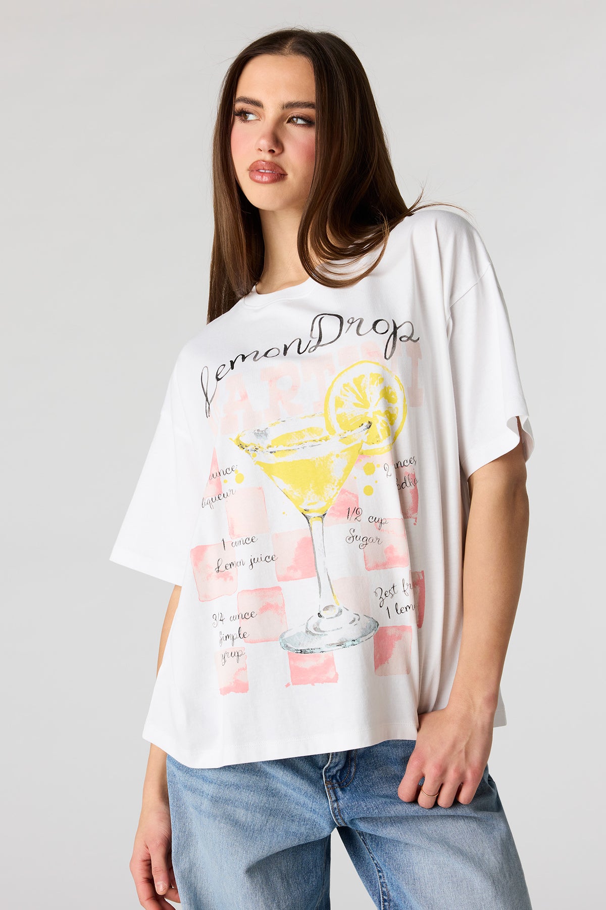 Cocktail Graphic Boyfriend T-Shirt - White
