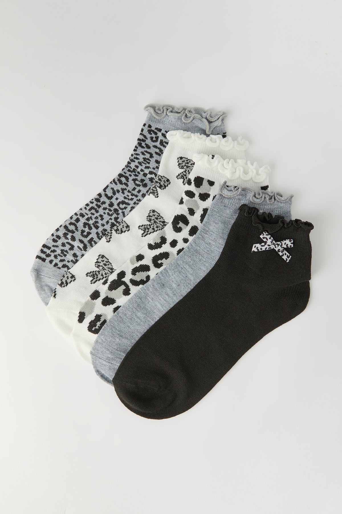 Ruffle Socks (5 Pack) - Black with White