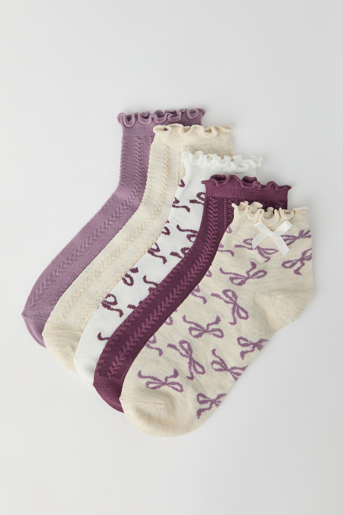 Bow Ruffle Socks (5 Pack) - Purple
