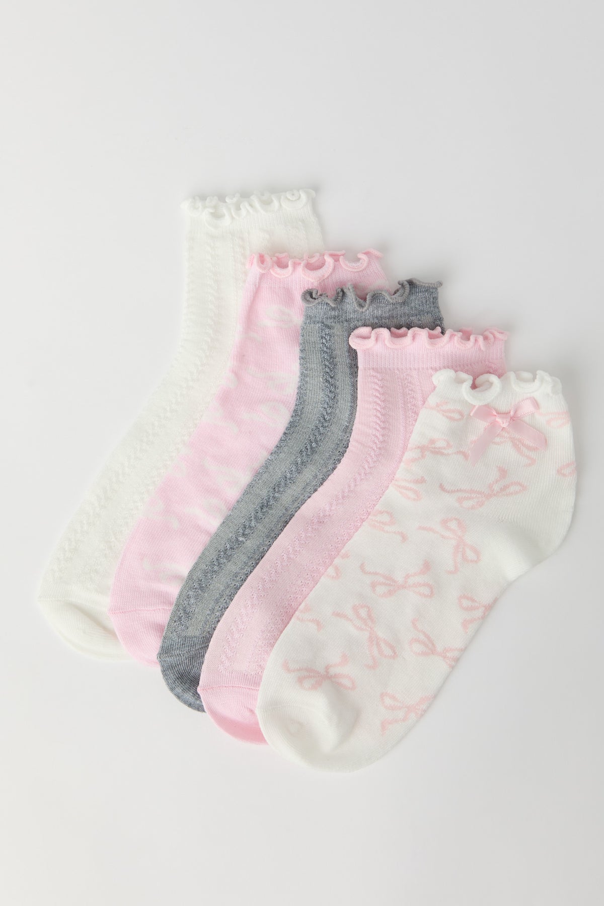 Bow Ruffle Socks (5 Pack) - Pink