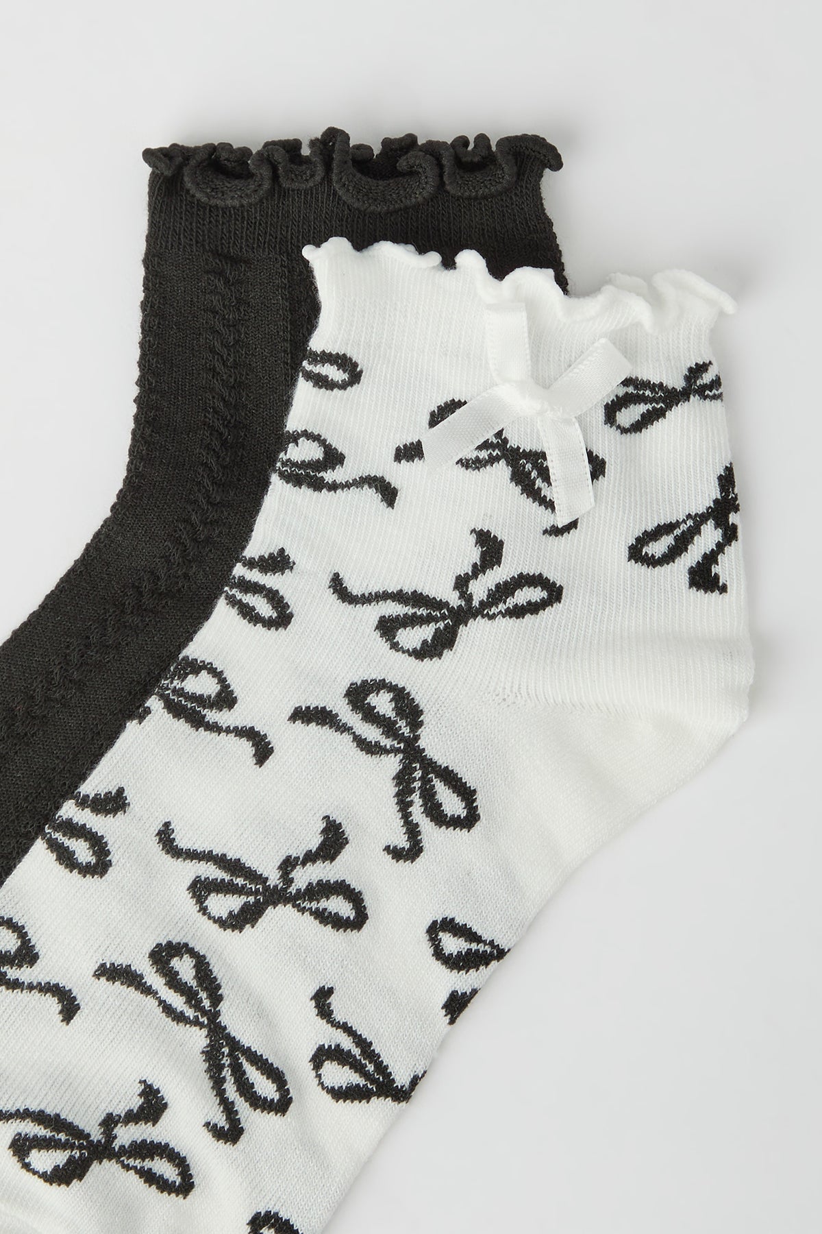 Alt View 2. Bow Ruffle Socks (5 Pack) - Black with White