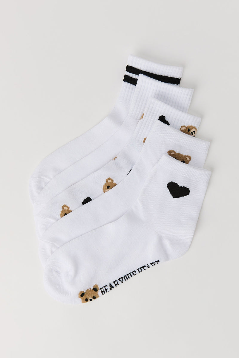 Chaussettes un quart à imprimé d'ours et de coeur (paquet de 5)
