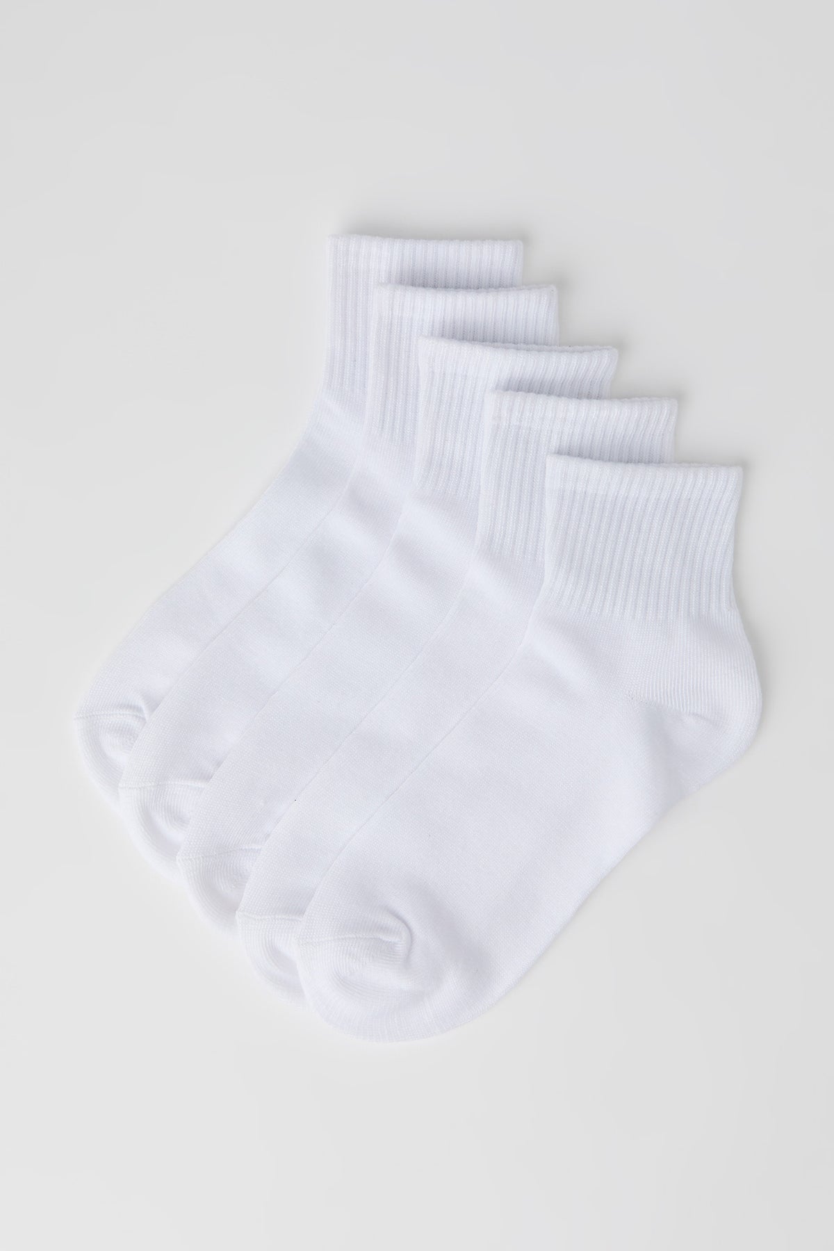 Ribbed Cuff Quarter Socks (5 Pack) - White