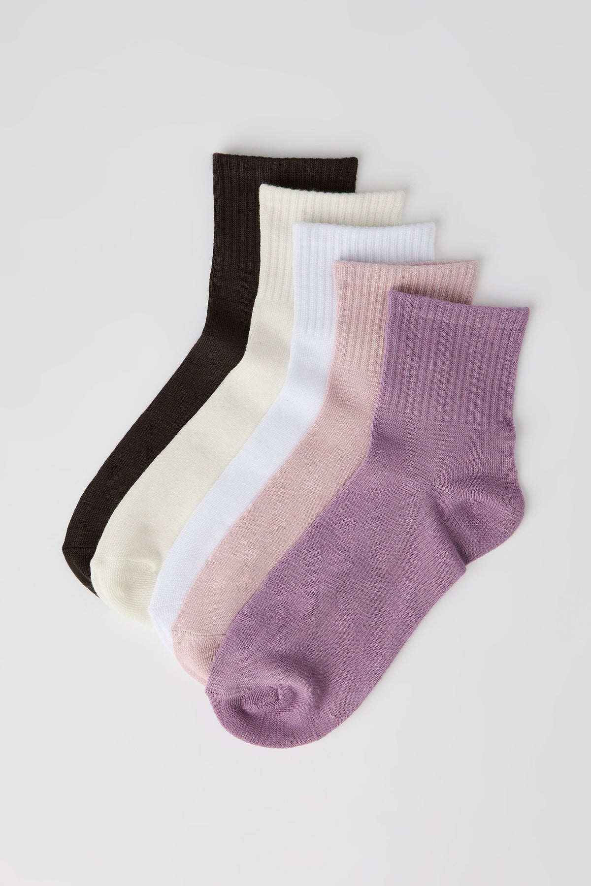 Ribbed Cuff Quarter Socks (5 Pack) - Pink