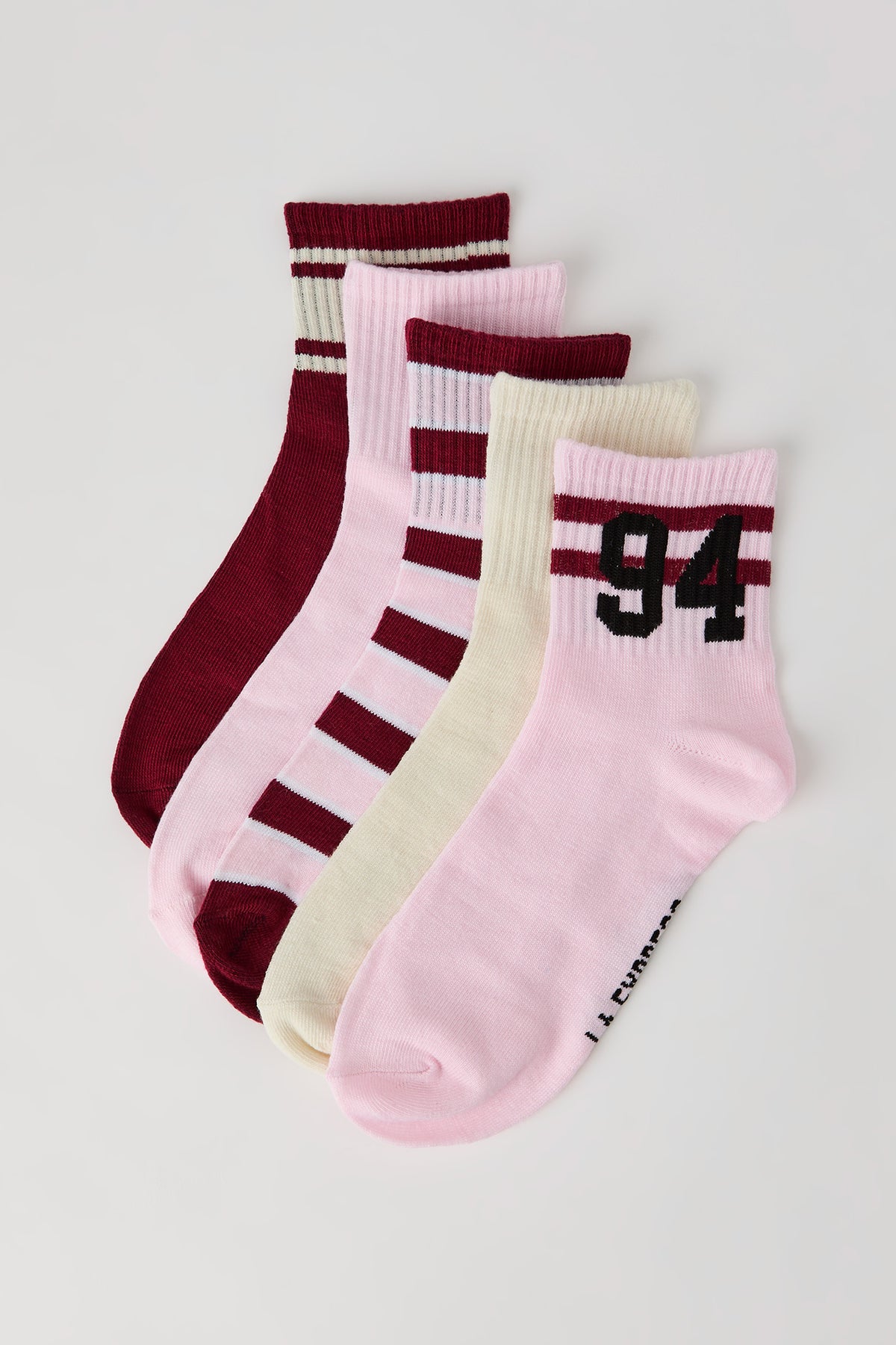 Striped Quarter Socks (5 Pack) - Burgundy