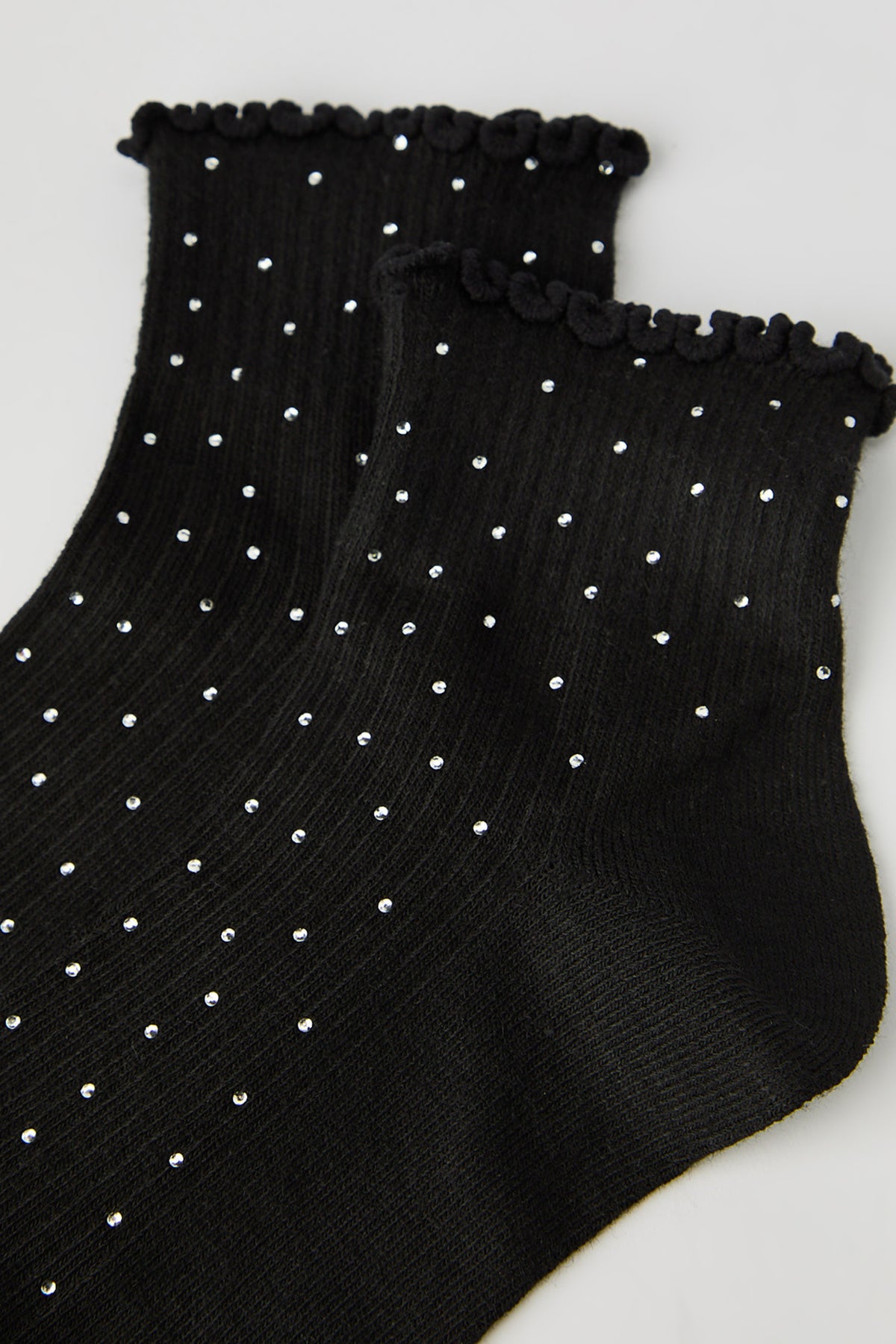 Alt View 2. Rhinestone Ruffle Socks (5 Pack) - Black