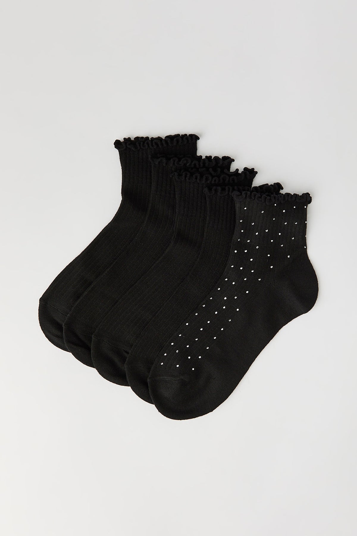 Rhinestone Ruffle Socks (5 Pack) - Black