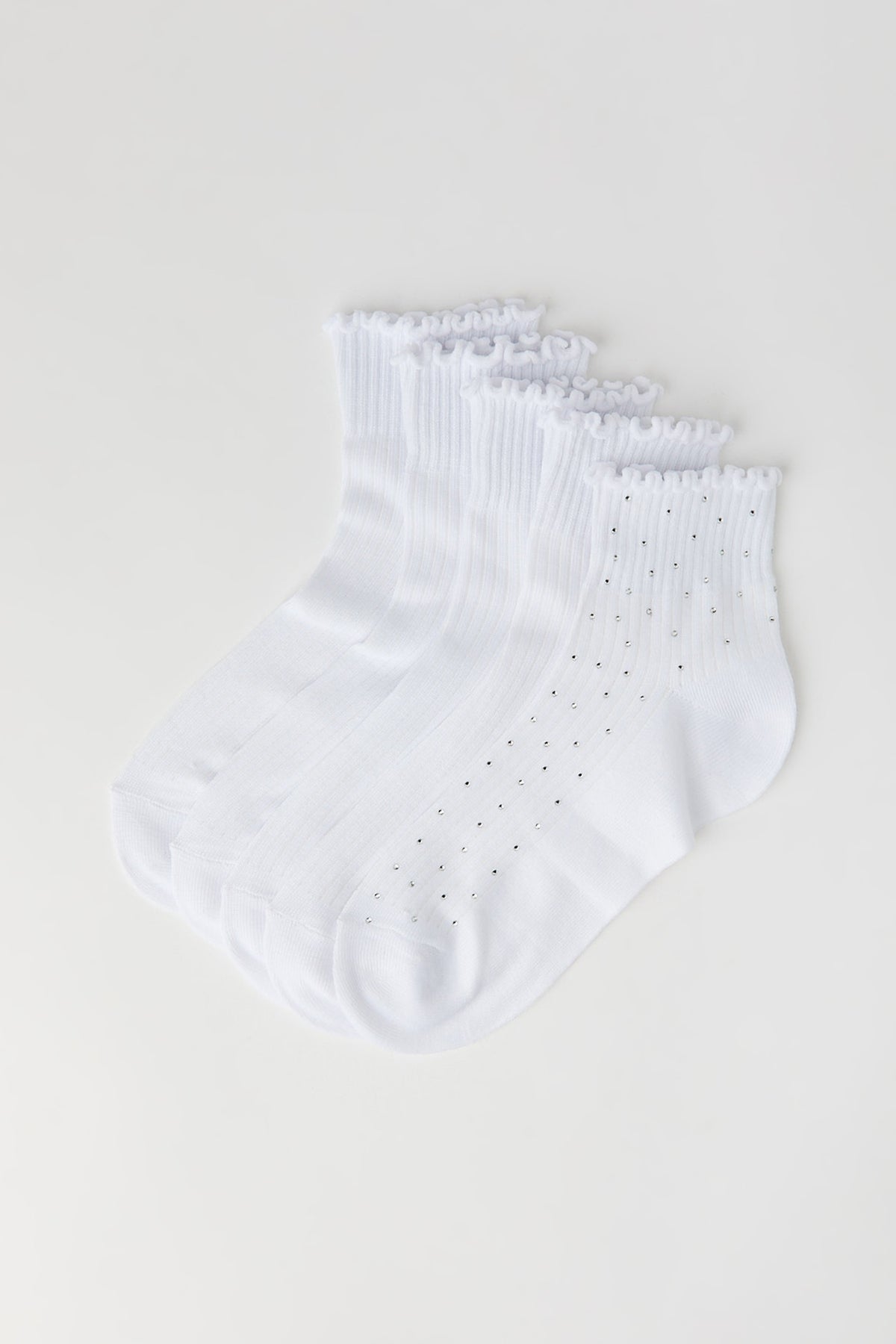 Rhinestone Ruffle Socks (5 Pack) - White
