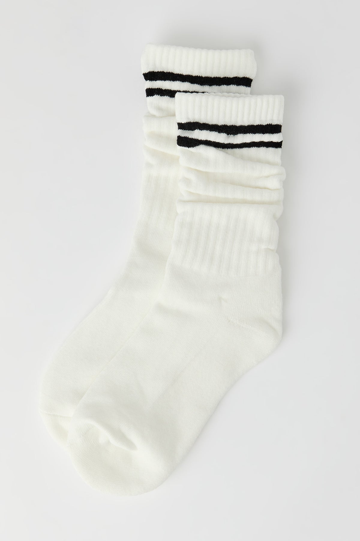 Striped Slouchy Crew Socks - Black