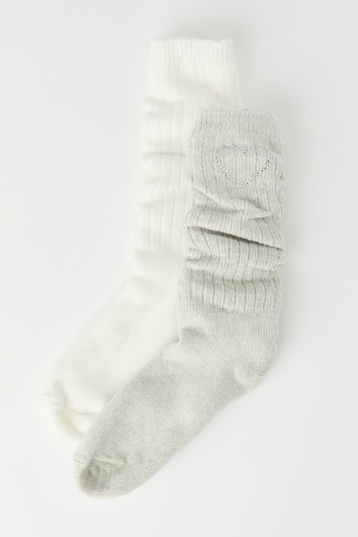 Rhinestone Slouchy Socks (2 Pack) - Heather Grey