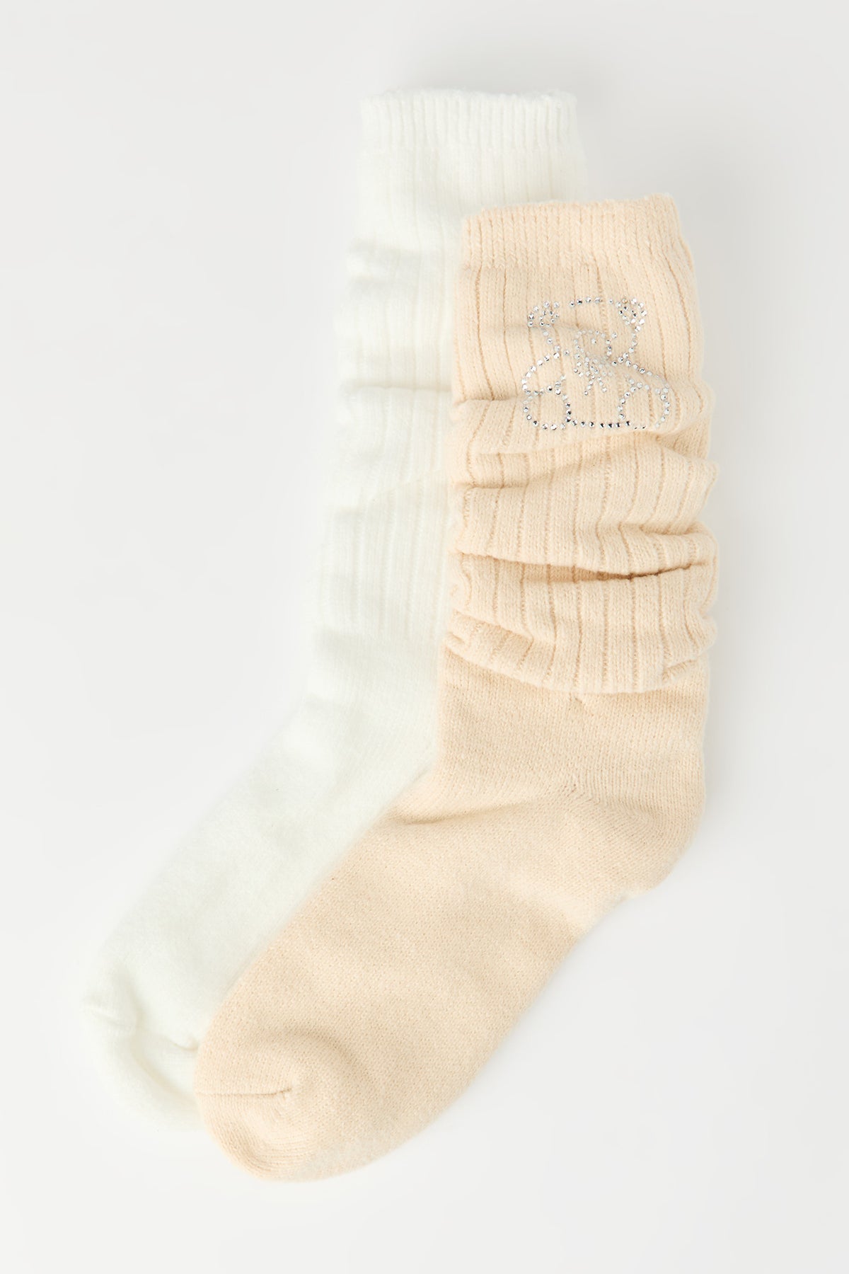 Rhinestone Slouchy Socks (2 Pack) - Oatmeal