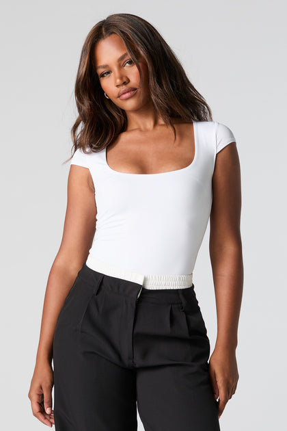 Contour Scoop Neck Cap Sleeve Bodysuit