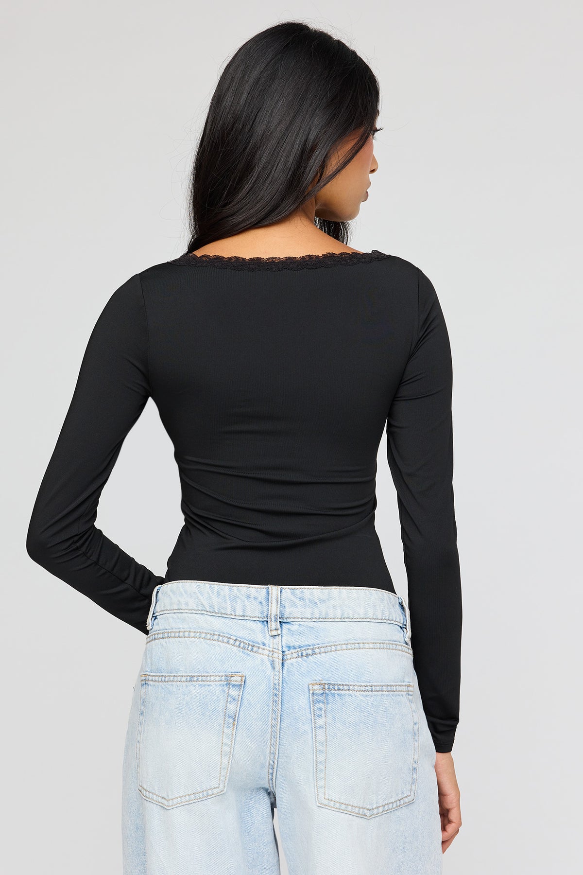 Alt View 2. Luxe Heavy Contour V-Neck Bodysuit - Black