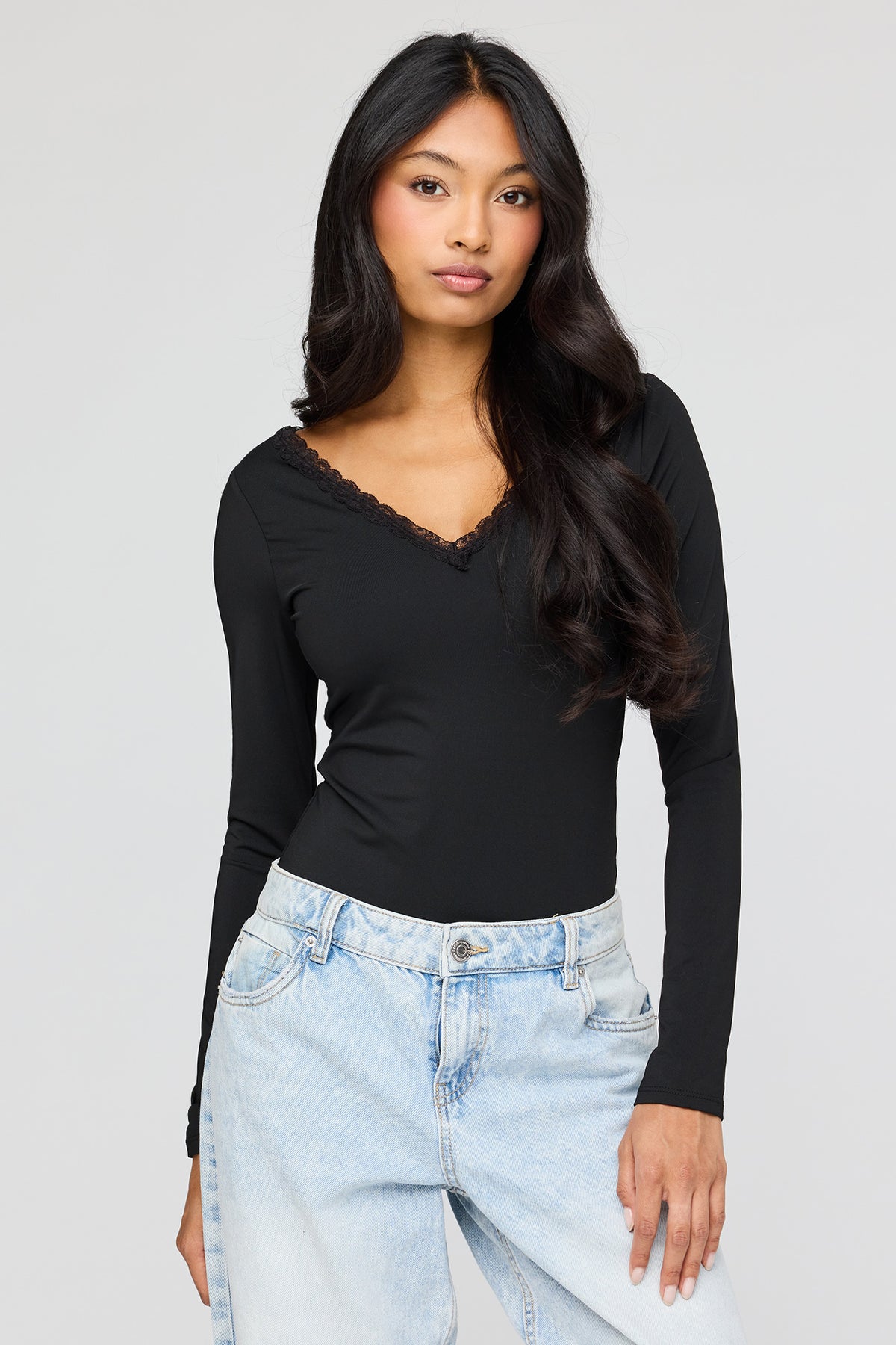 Luxe Heavy Contour V-Neck Bodysuit - Black