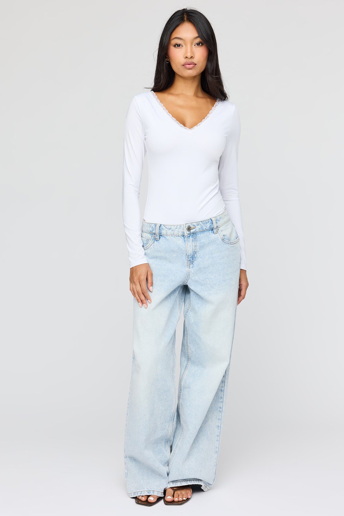 Alt View 3. Luxe Heavy Contour V-Neck Bodysuit - White