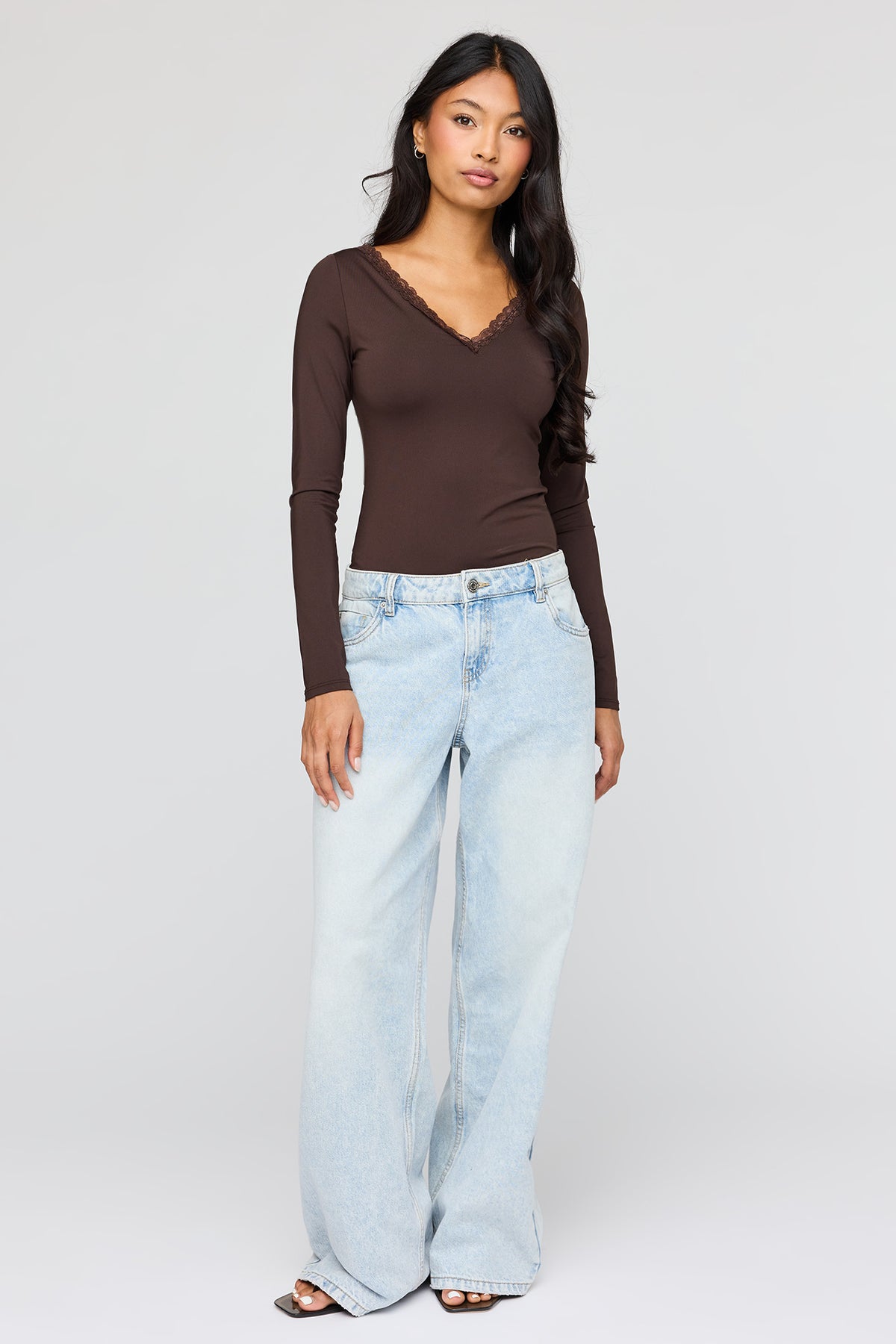 Alt View 3. Luxe Heavy Contour V-Neck Bodysuit - Brown