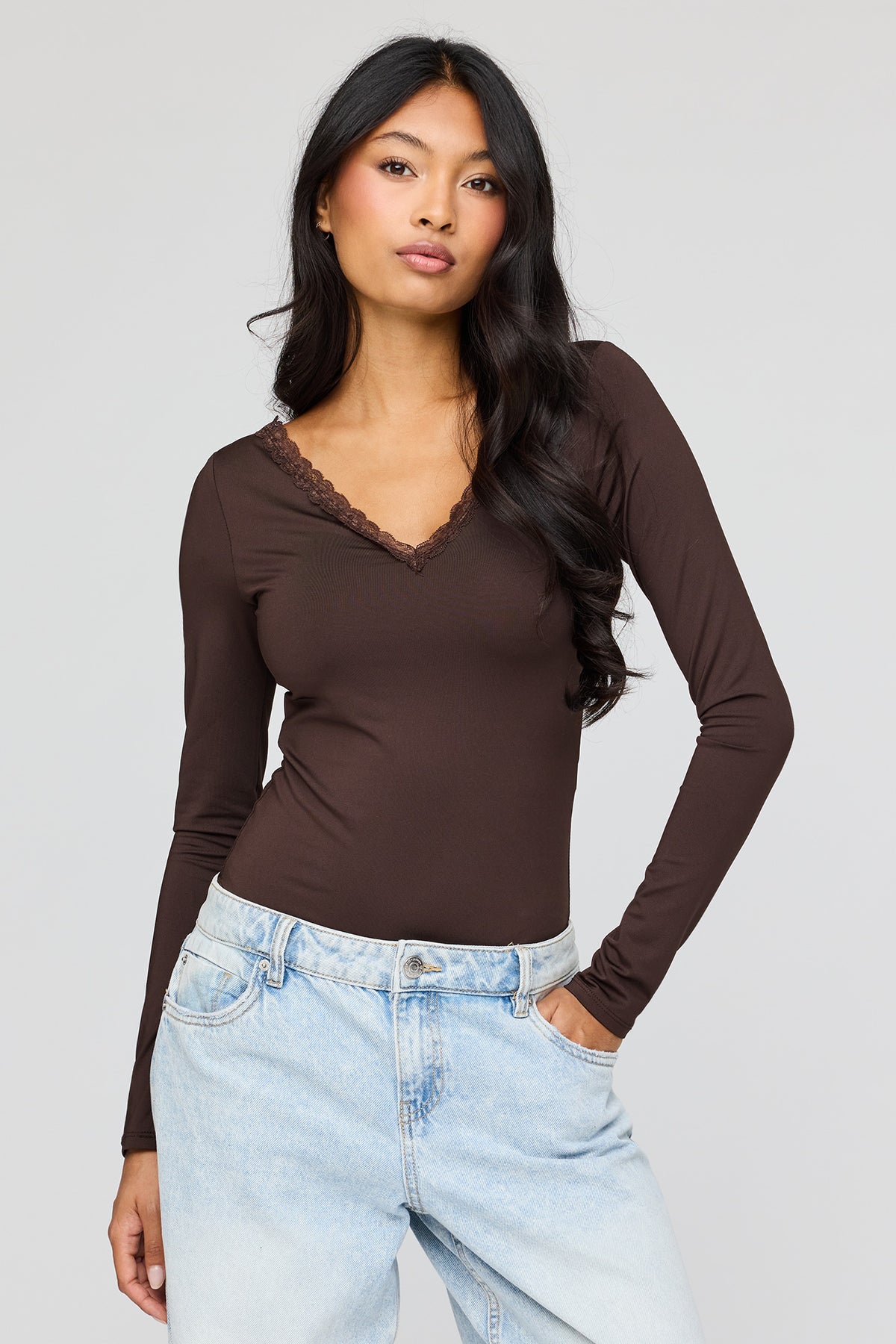 Luxe Heavy Contour V-Neck Bodysuit - Brown