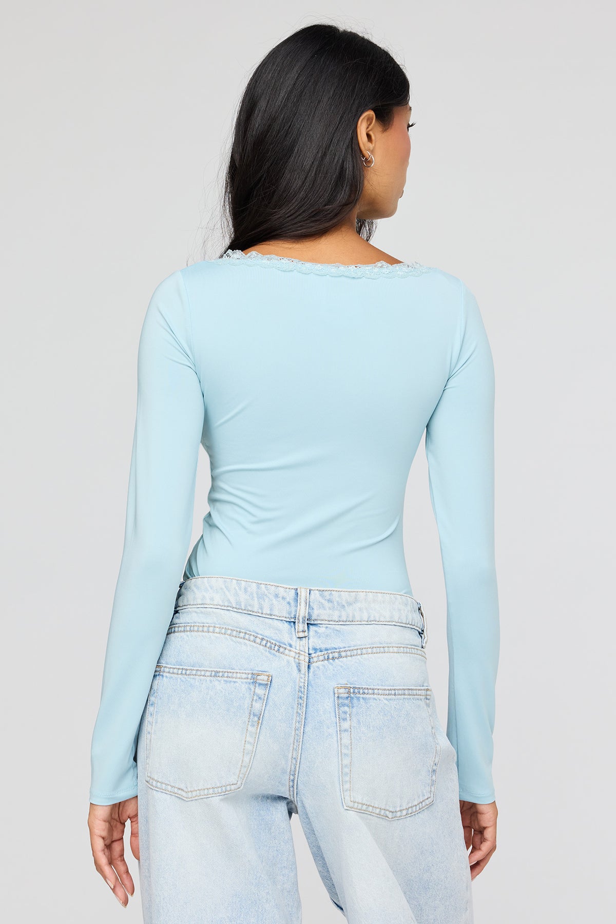 Alt View 2. Luxe Heavy Contour V-Neck Bodysuit - Light Blue